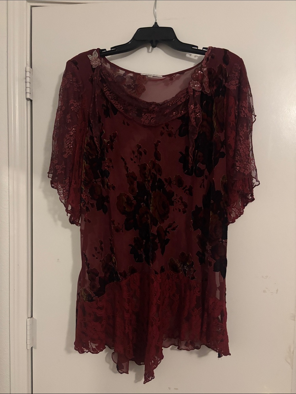 Burgundy Floral Lace Tunic Top and Skirt - Picture 8 of 11